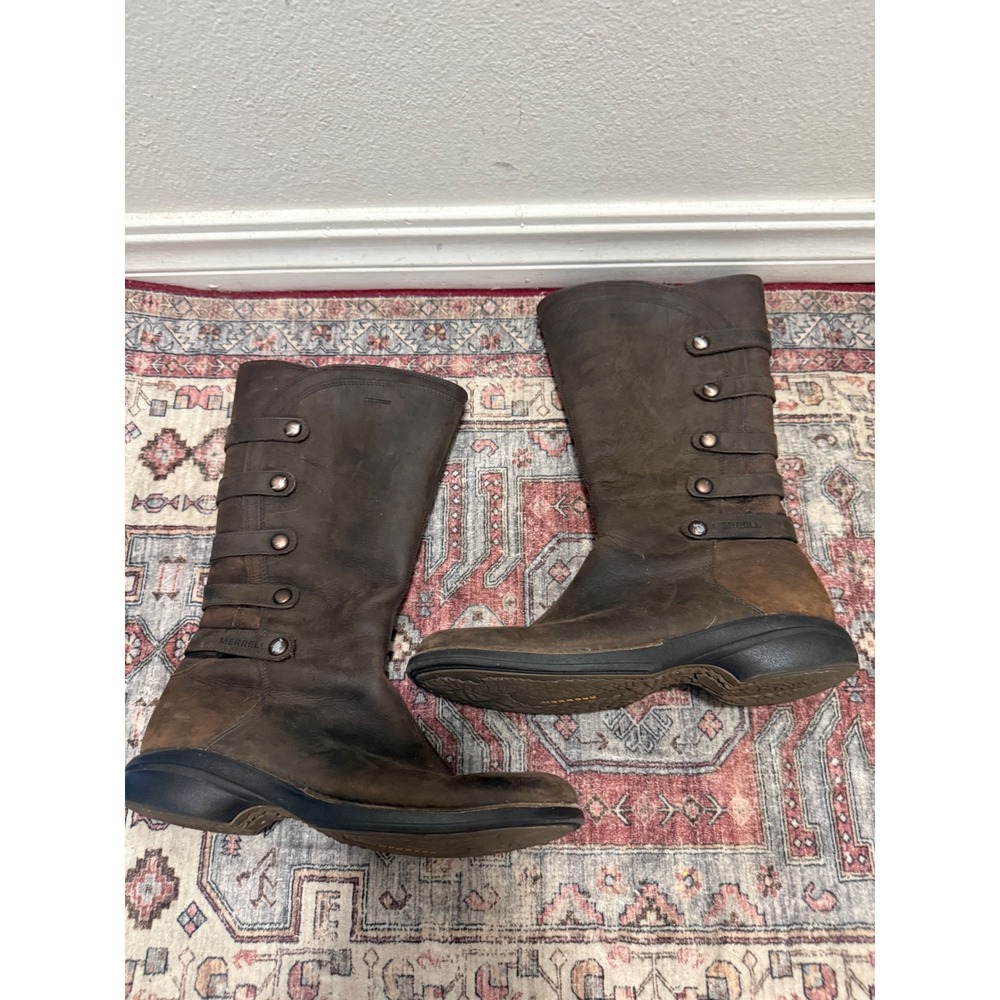 Merrell Captiva Buckle-Down Waterproof Leather Boots Espresso Brown Womens 9